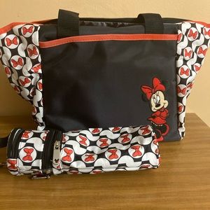 Disney Baby Minnie Mouse Black Tote With Red Bows Nice Bag